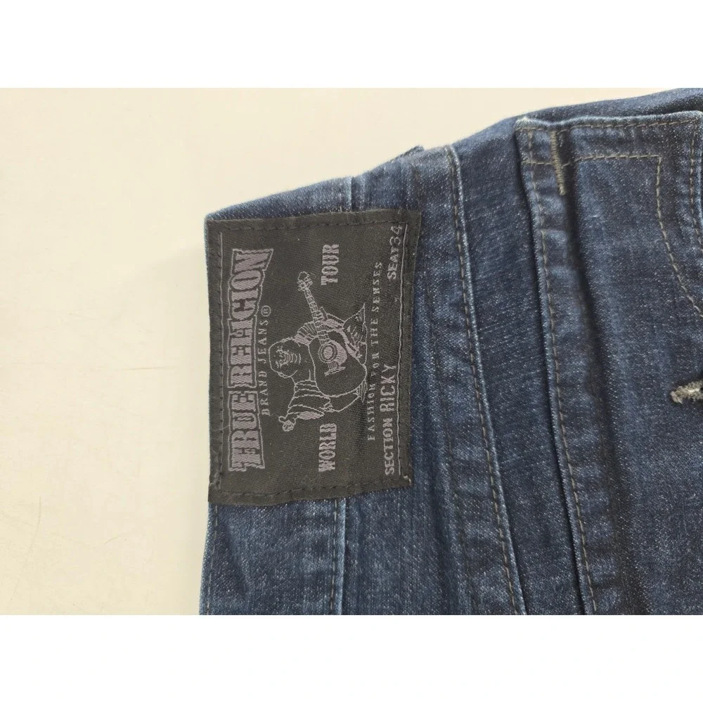 Y2K True Religion Straight Flap‎ Jeans 34X29 USA Dark Wash World Tour Ricky
